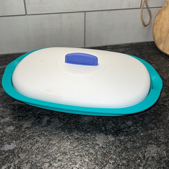 OVAL MICROWAVE SERVING DISH NEW very gently used Green and purple. Vinta… - Picture 1 of 2
